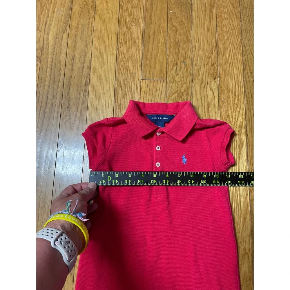 Ralph Lauren Girls red Ruffle Hem Polo Dress Size 4T Short Sleeve Cotton Pique